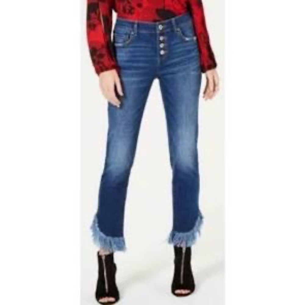 Fringe Hem Straight Leg Jeans